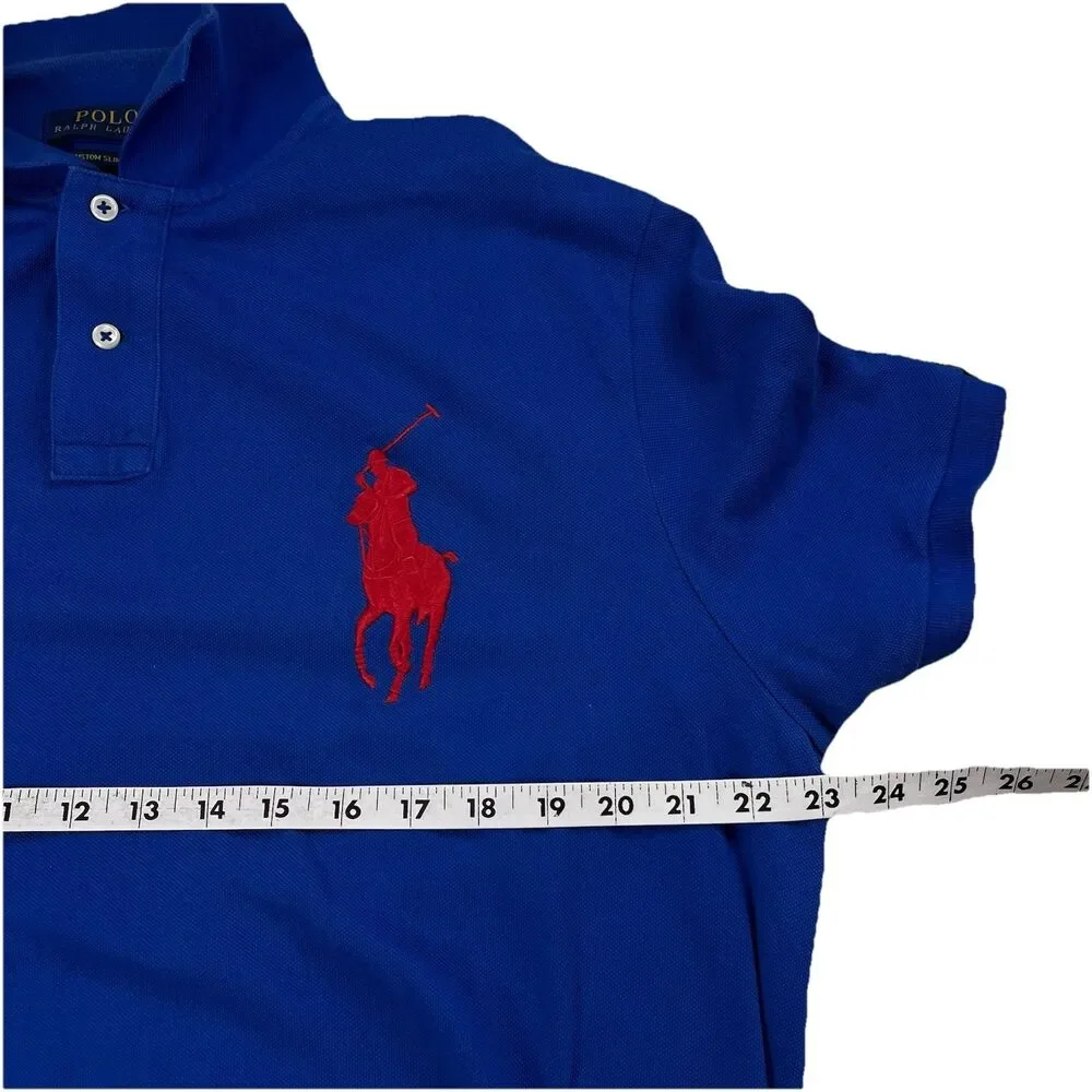 Polo Ralph Lauren Men XL Big Red Pony #3 Blue Short Sleeve Shirt Custom Slim Fit